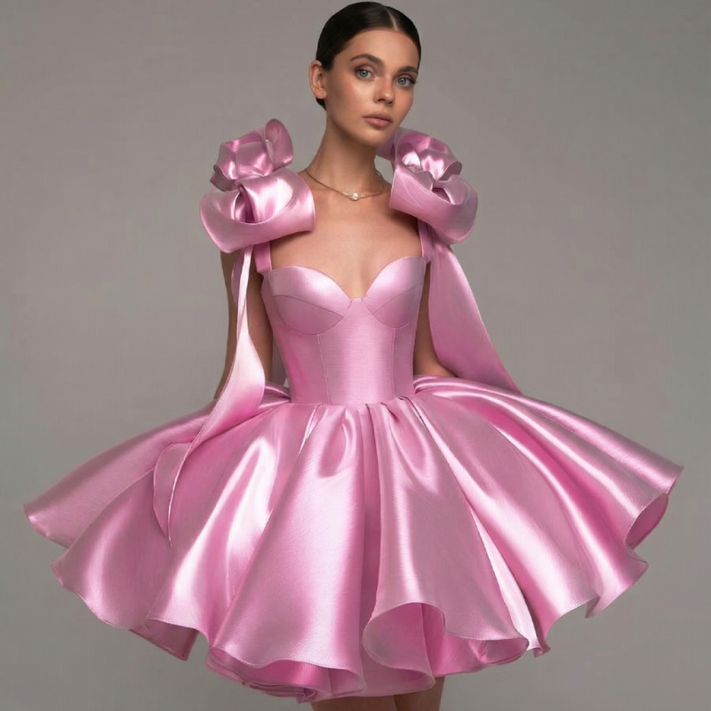 Women Satin Bow Drawstring Sleeveless Short Dresses - image 2