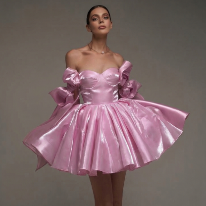 Women Satin Bow Drawstring Sleeveless Short Dresses - image 3