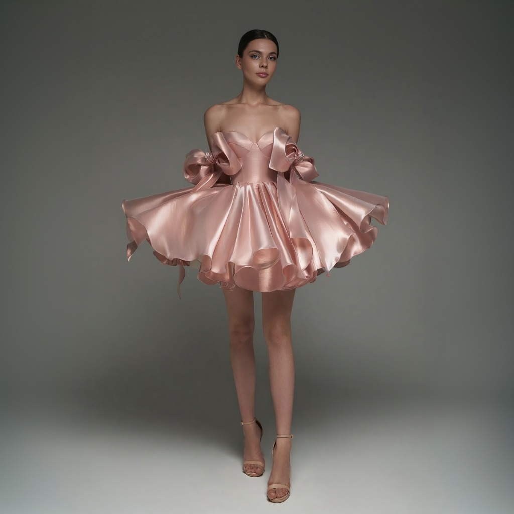 Women Satin Bow Drawstring Sleeveless Short Dresses - image 6