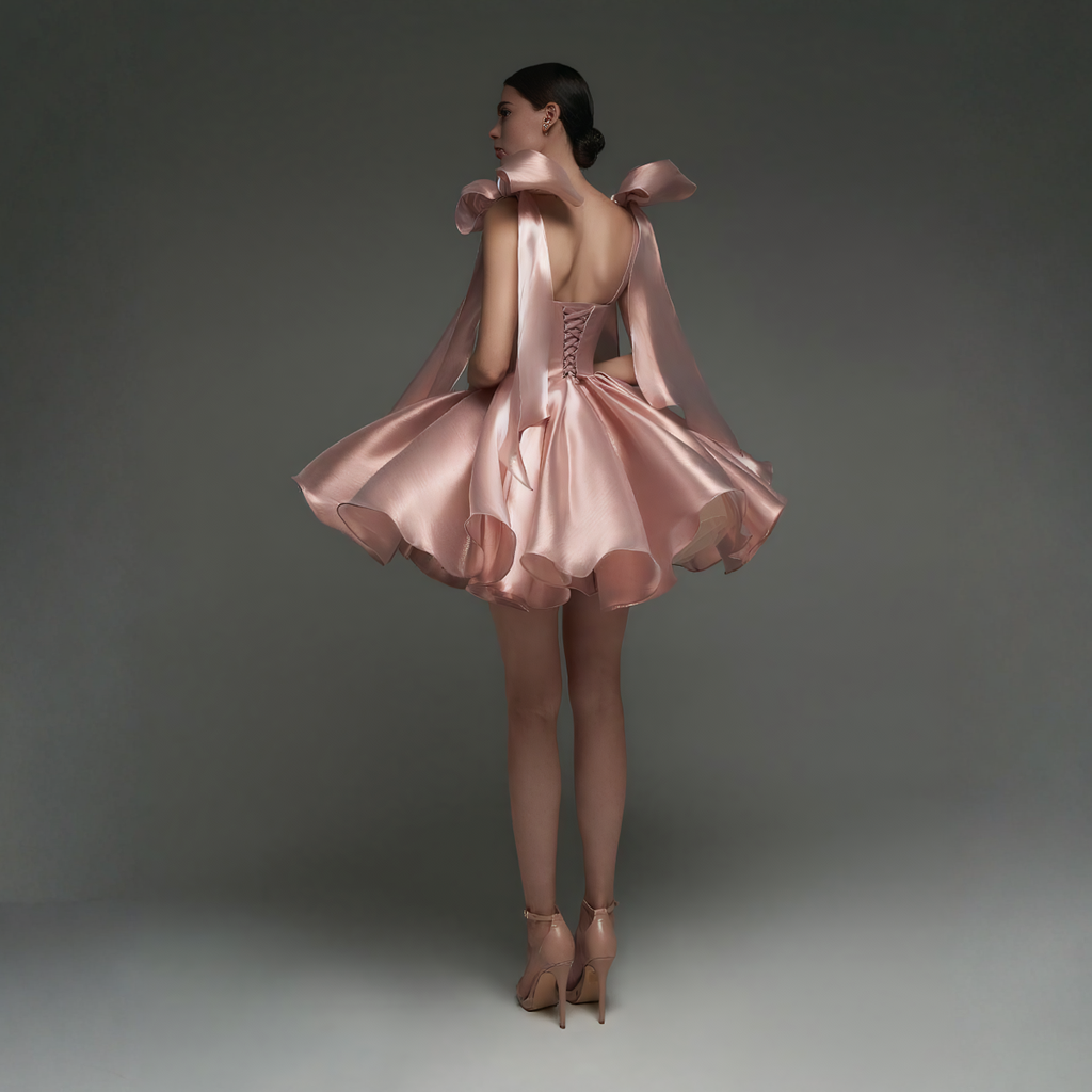 Women Satin Bow Drawstring Sleeveless Short Dresses - image 7