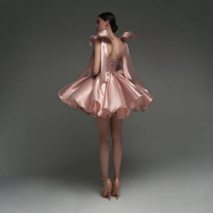 Women Satin Bow Drawstring Sleeveless Short Dresses - image 7