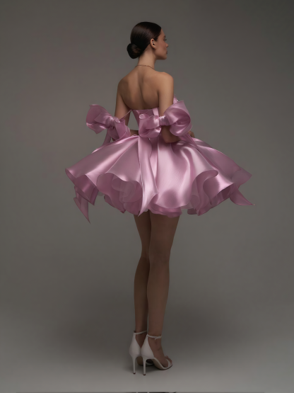 Women Satin Bow Drawstring Sleeveless Short Dresses - image 16