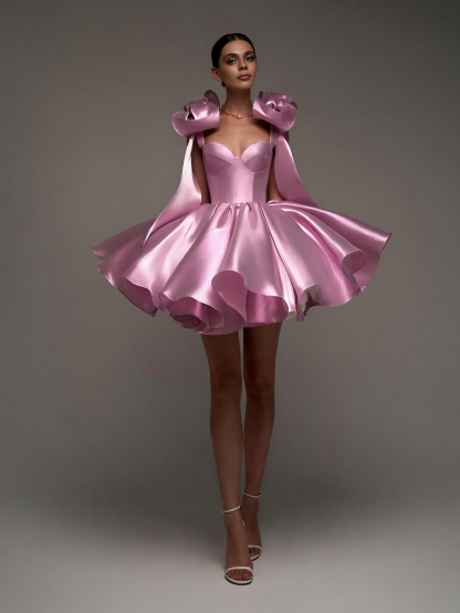 Women Satin Bow Drawstring Sleeveless Short Dresses - image 15