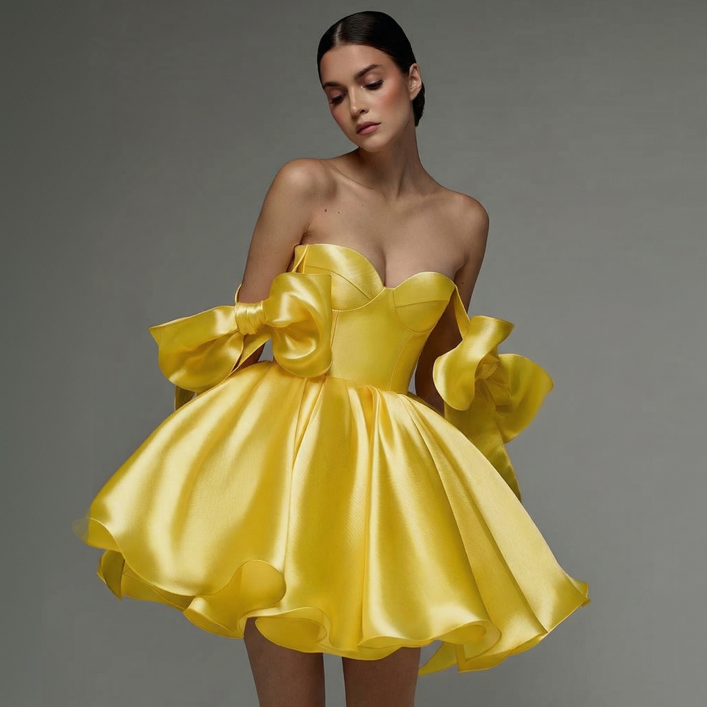 Women Satin Bow Drawstring Sleeveless Short Dresses - image 18