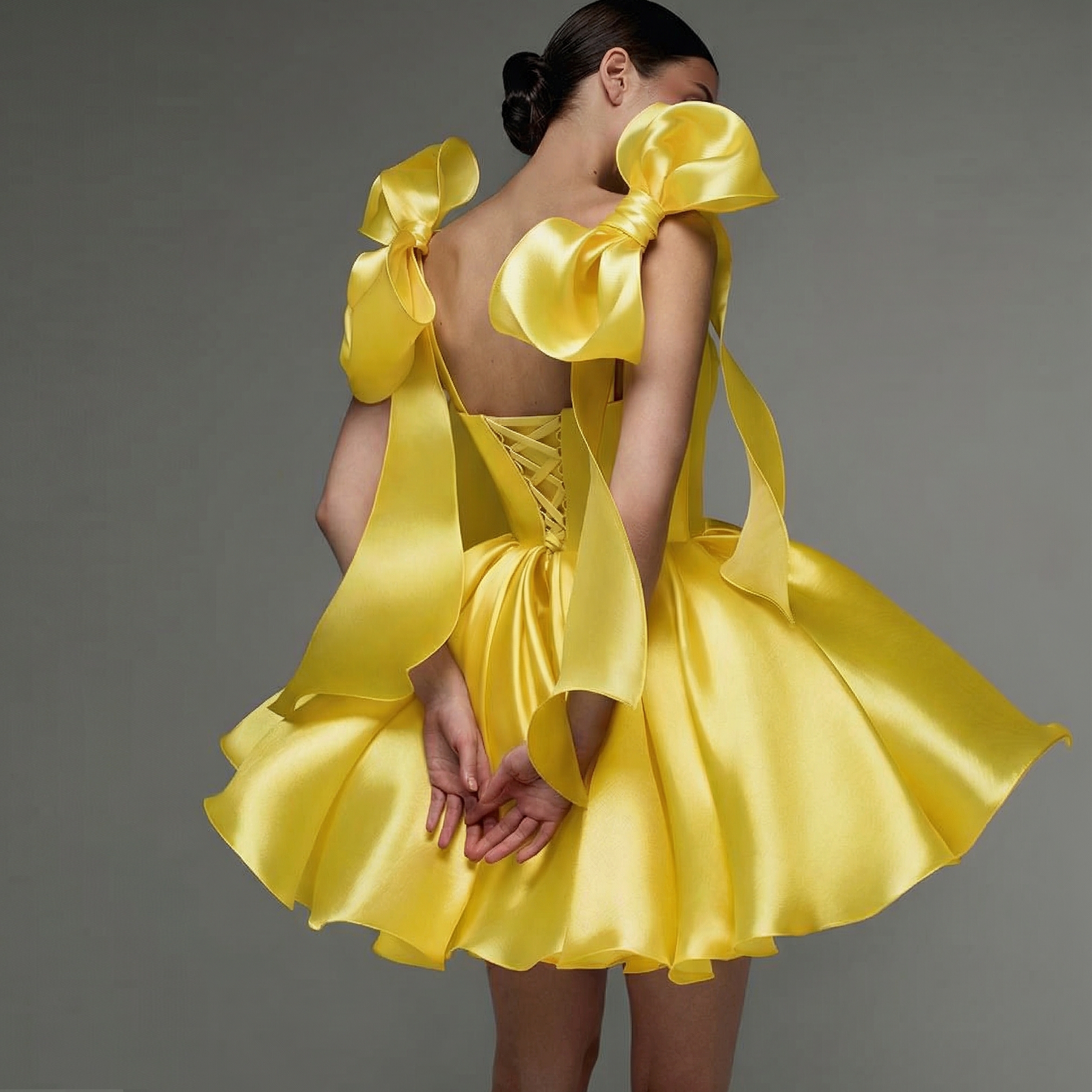 Women Satin Bow Drawstring Sleeveless Short Dresses - image 20