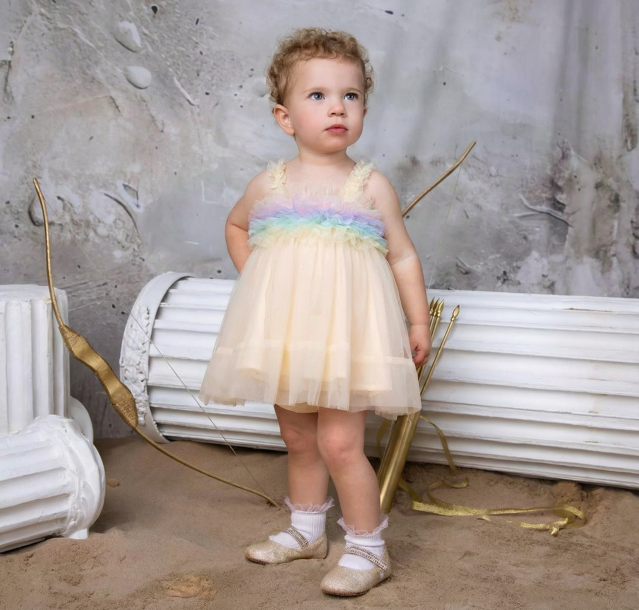 Mesh Rosette Sleeveless Midi Dresses - Yellow - 4-5Y - image 1