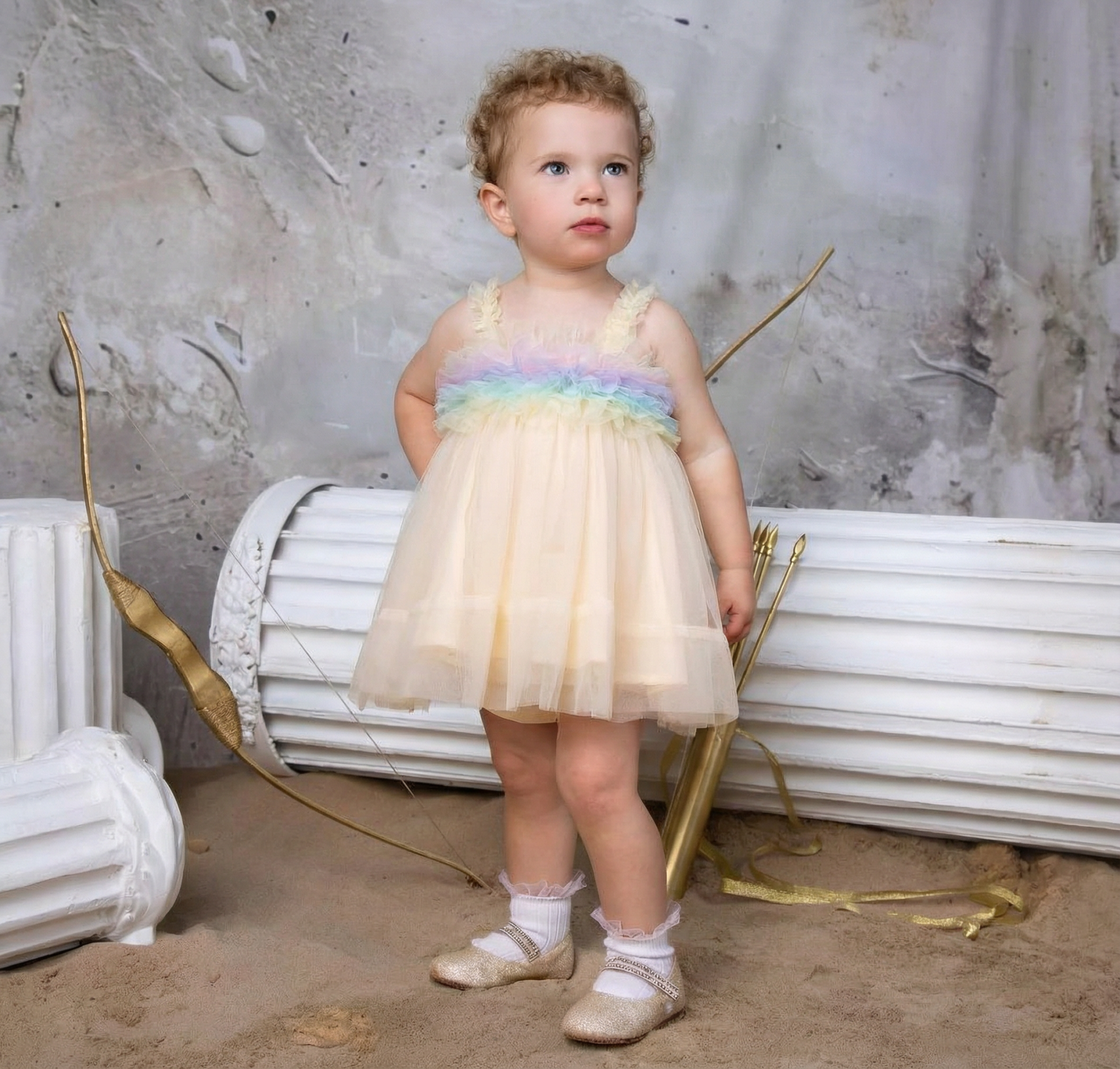 Mesh Rosette Sleeveless Midi Dresses - Yellow - 4-5Y - image 1