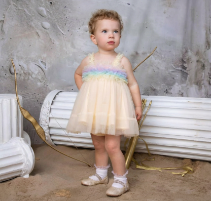 Mesh Rosette Sleeveless Midi Dresses - Yellow - 4-5Y - image 1