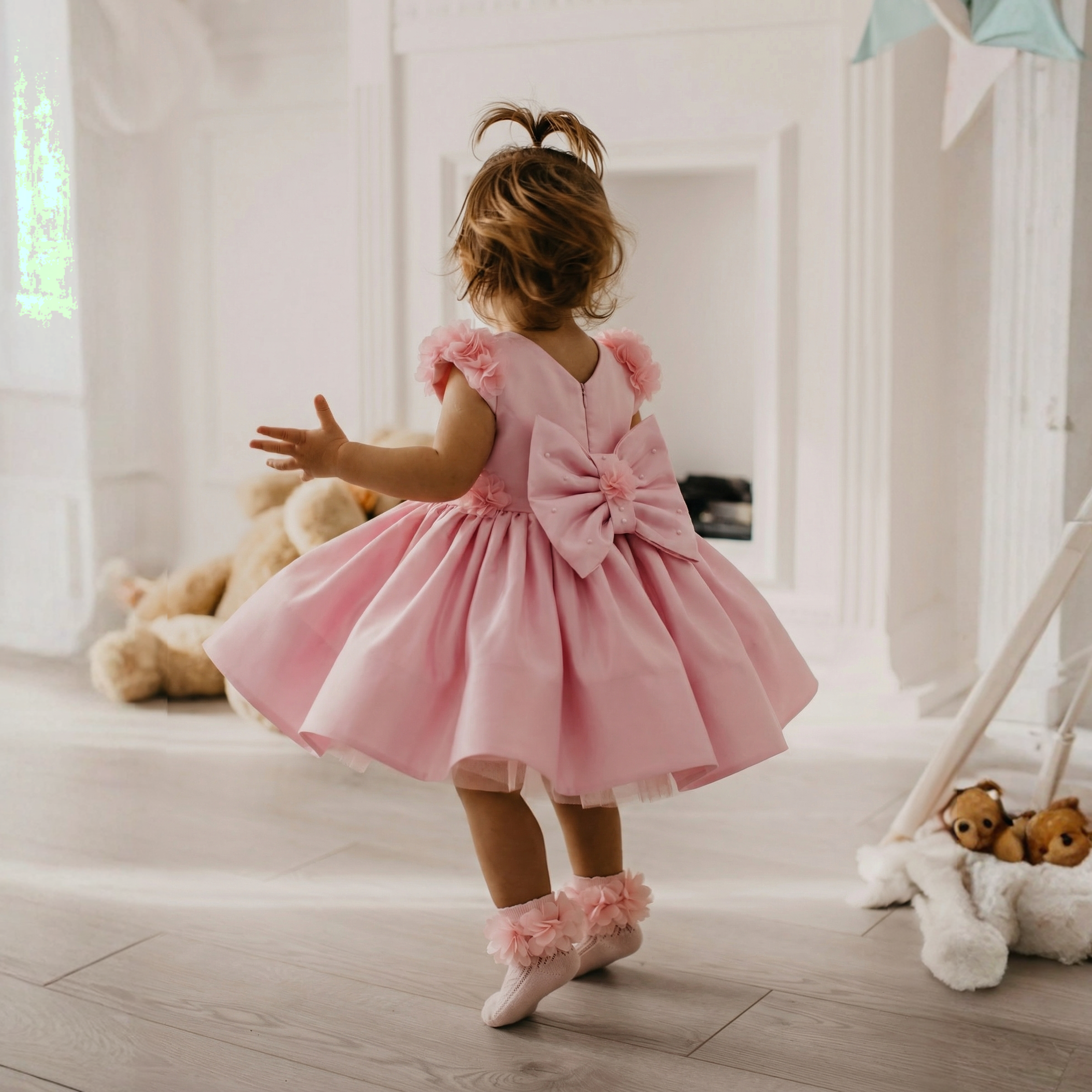 Satin Rosette Cap Sleeve Midi Dresses - image 2