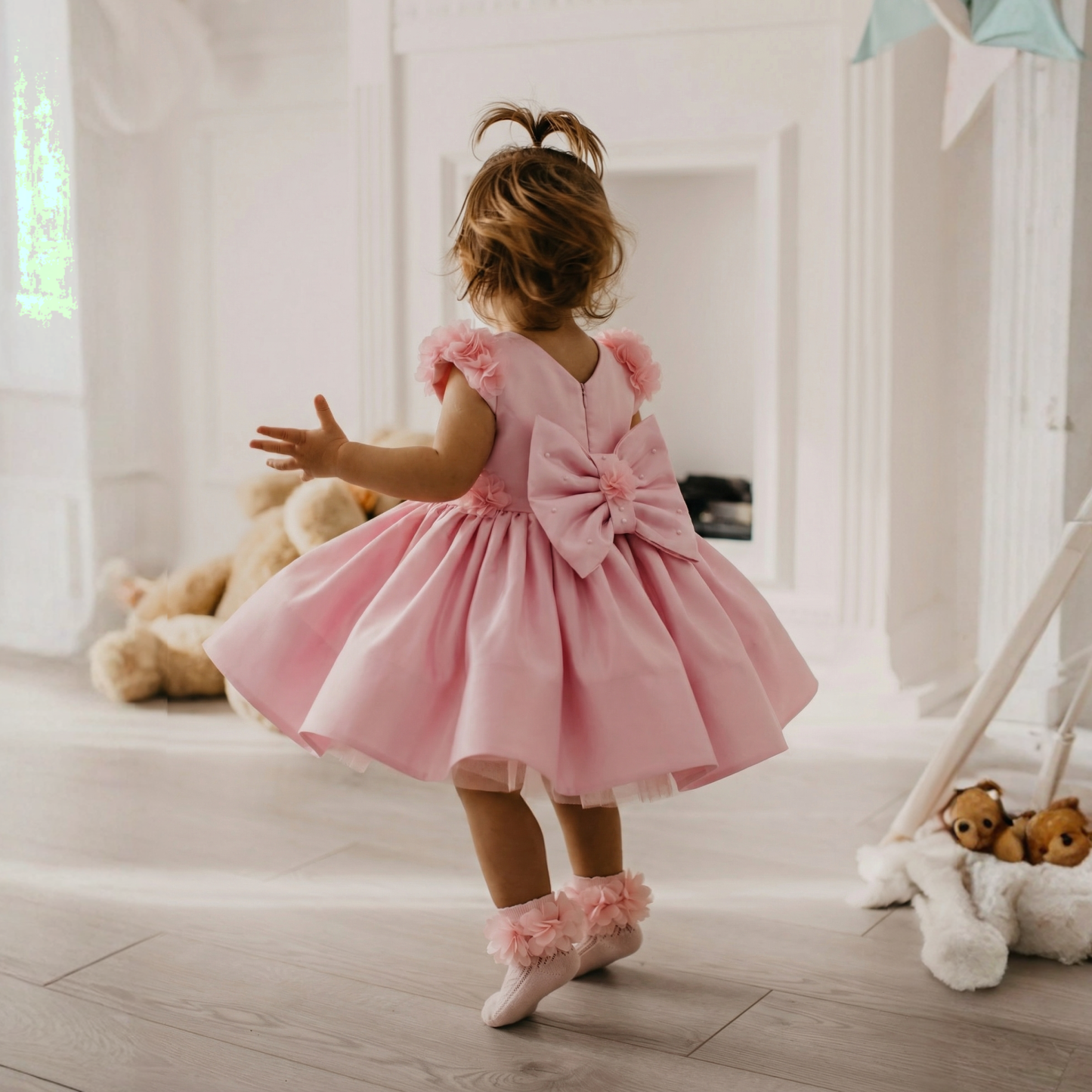 Satin Rosette Cap Sleeve Midi Dresses - image 2