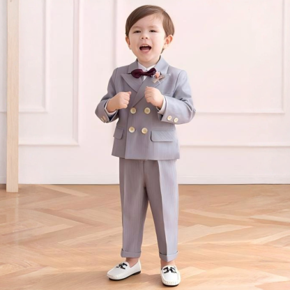 Chemical Fiber Blend Button Long Sleeve Long 5-piece Formal Suit - Grey - 7-8Y - image 11