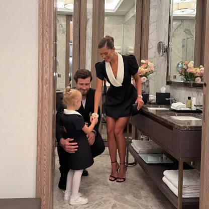 Women Suit Fabric Short Sleeve Short Dresses - Black - XL - image 1