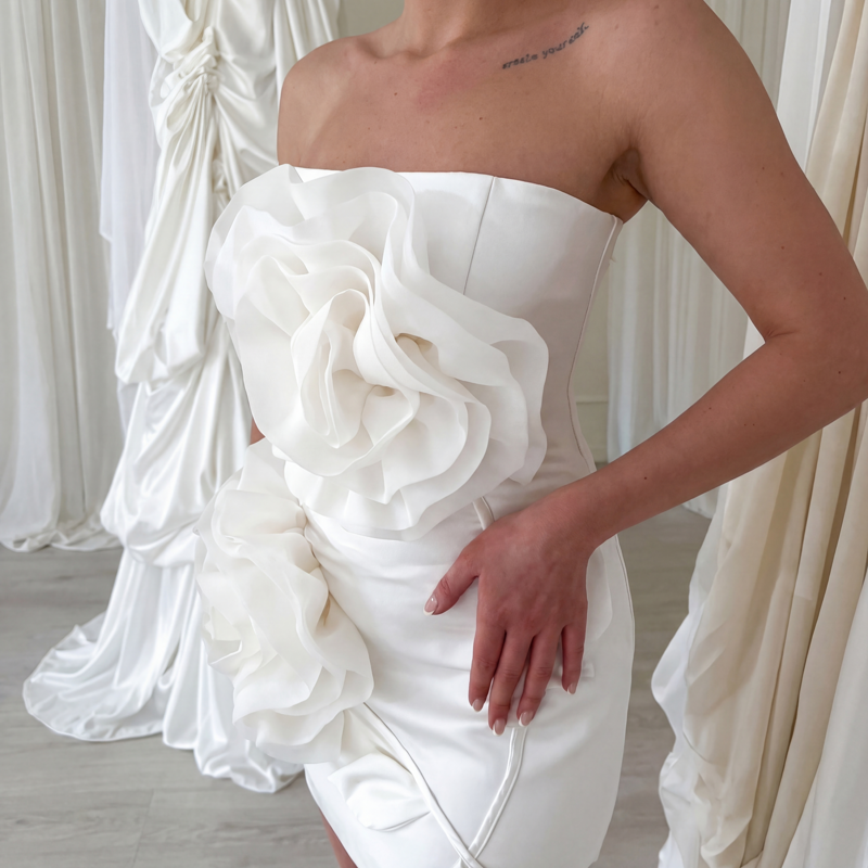 Satin Rosette Sleeveless Short Dresses - image 7