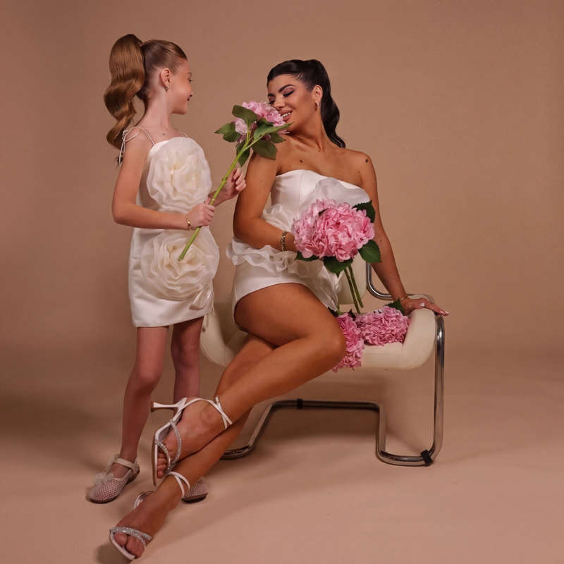 Satin Rosette Sleeveless Short Dresses - image 4