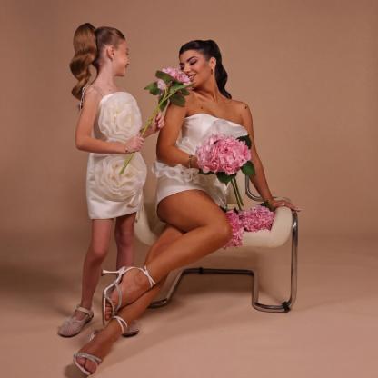 Satin Rosette Sleeveless Short Dresses - image 4