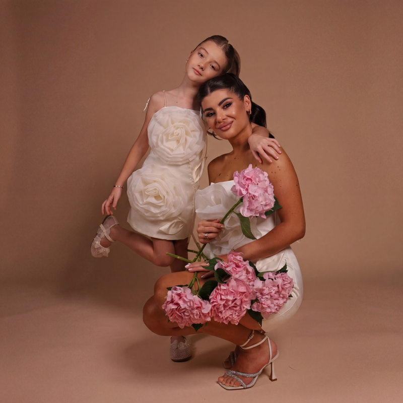 Satin Rosette Sleeveless Short Dresses - Beige - 5Y - image 1