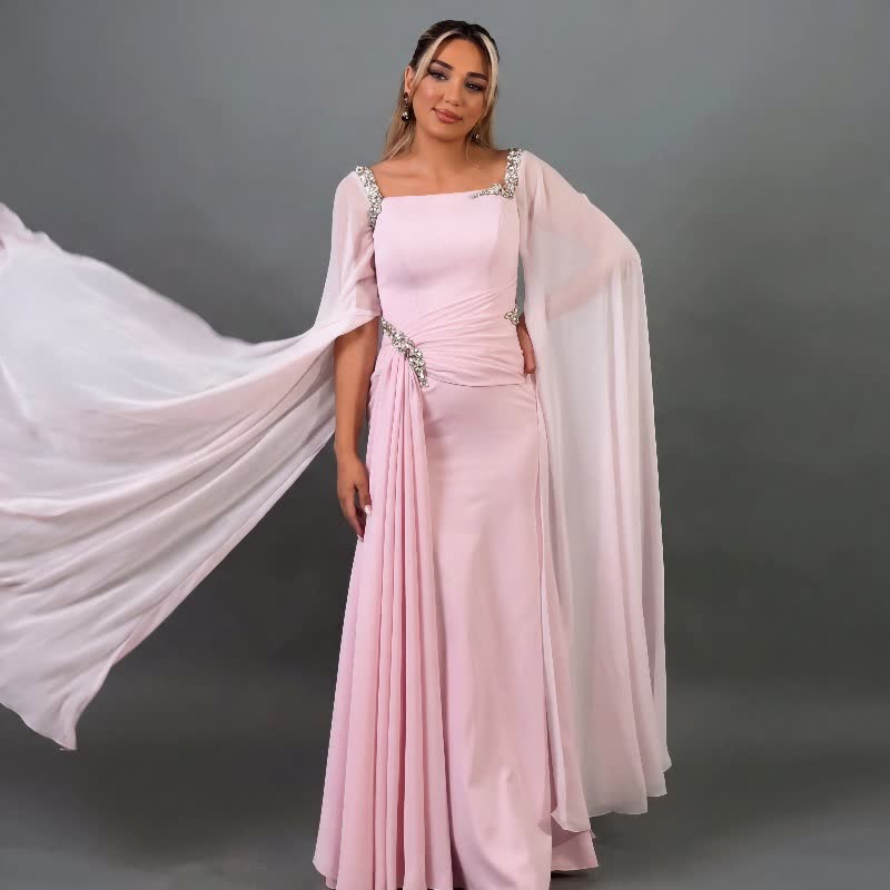 Women Chiffon Rhinestone Extra-long Sleeve Maxi Dresses - image 2