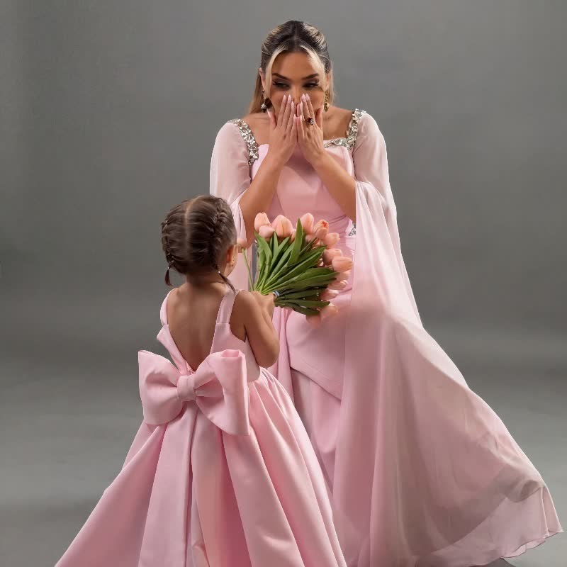 Women Chiffon Rhinestone Extra-long Sleeve Maxi Dresses - image 3