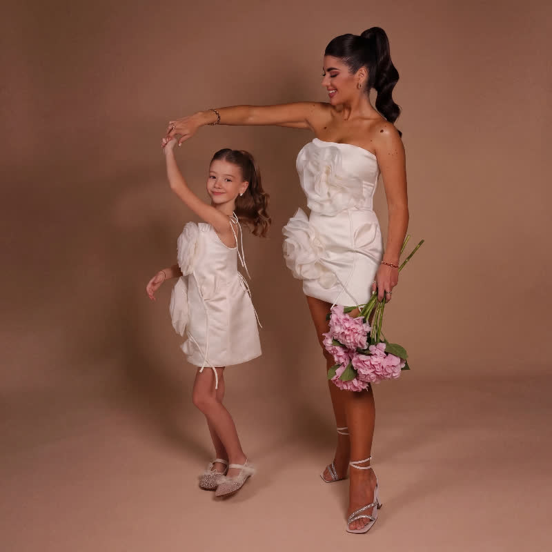 Women Satin Rosette Sleeveless Short Dresses - Beige - XL - image 1