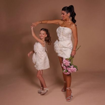 Women Satin Rosette Sleeveless Short Dresses - Beige - XL - image 1