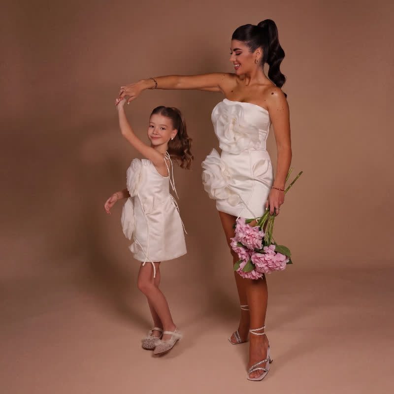 Women Satin Rosette Sleeveless Short Dresses - Beige - XL - image 1