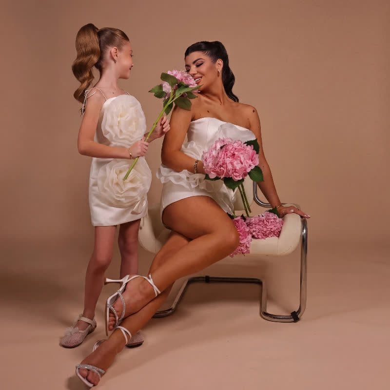 Women Satin Rosette Sleeveless Short Dresses - image 5