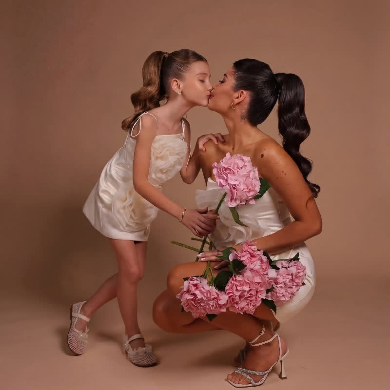 Women Satin Rosette Sleeveless Short Dresses - image 2