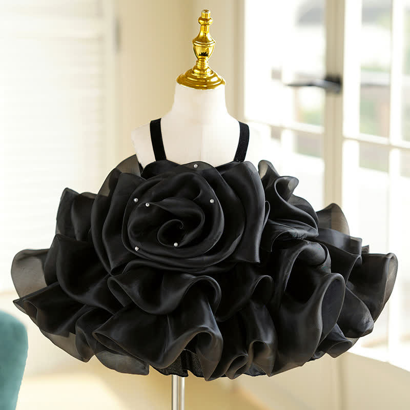 Organza Rosette Sleeveless Short Dresses - Black - 13-14Y - image 1