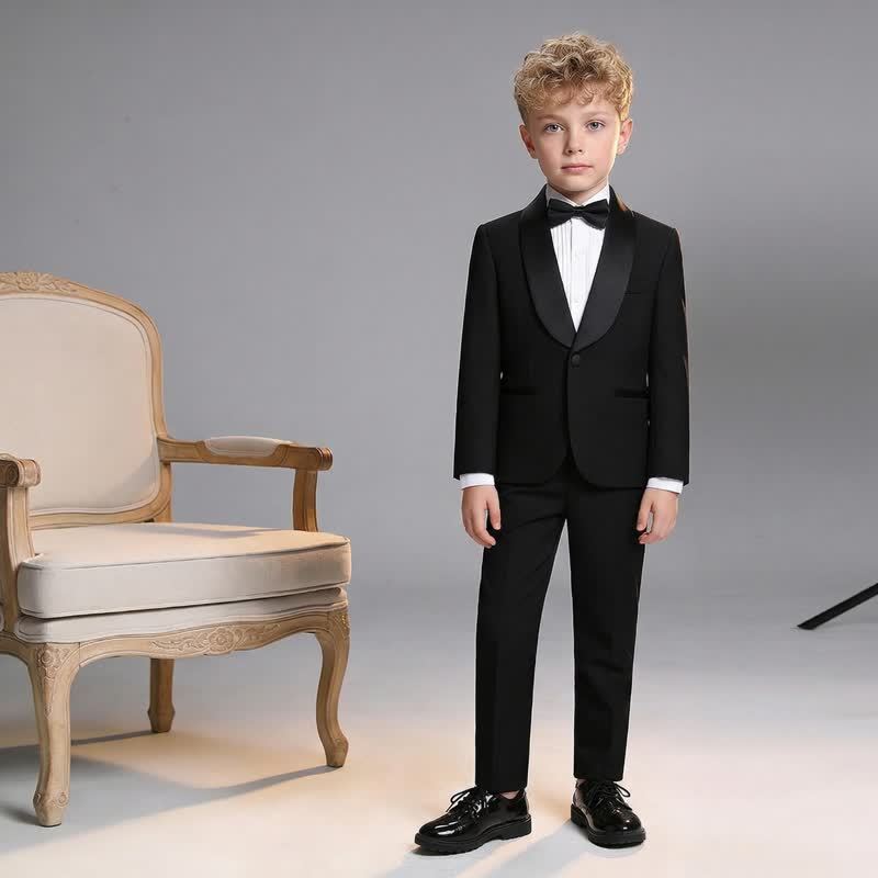 Polyester Button Long Sleeve Long Two-piece Set - Black - 10-12Y - image 1