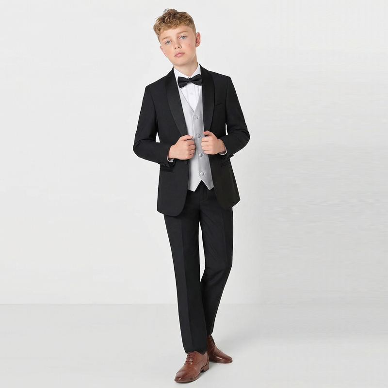 Polyester Button Long Sleeve Long Two-piece Set - Black - 10-12Y - image 1