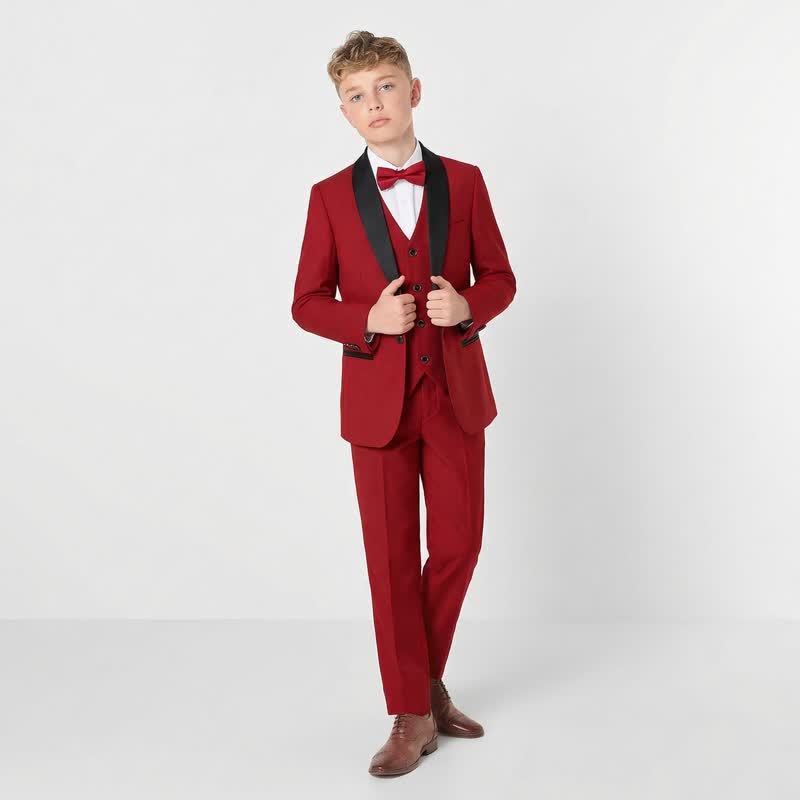 Polyester Button Long Sleeve Long Two-piece Set - Red - 10-12Y - image 5