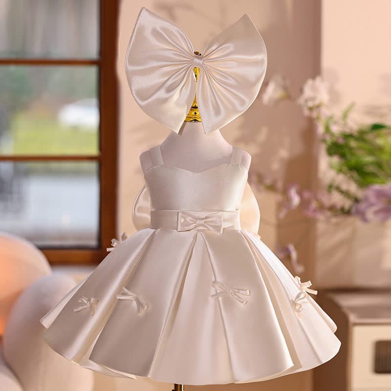 Satin Bow Sleeveless Short Dresses - Champagne - 13-14Y - image 1