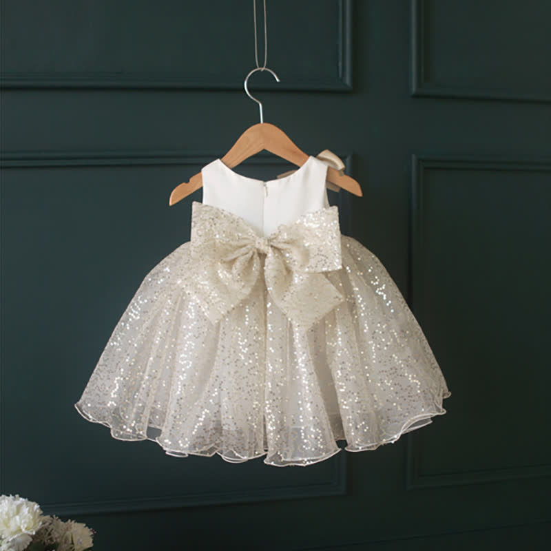 Organza & Glitter Bow Sequins Sleeveless Short Dresses - image 2