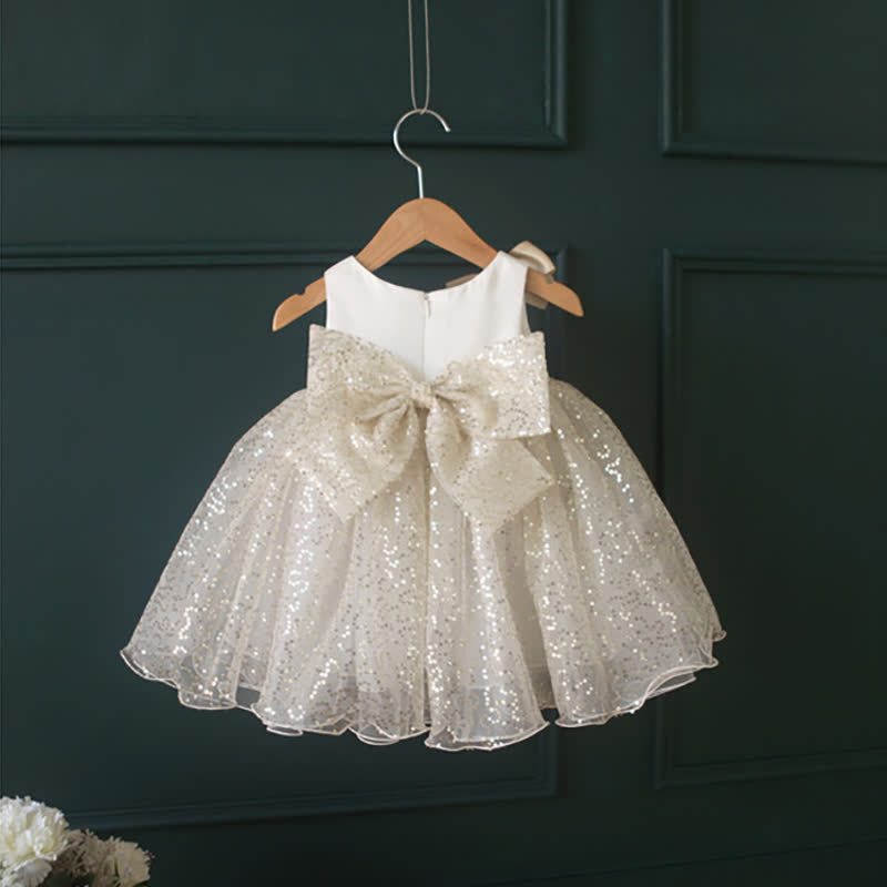 Organza & Glitter Bow Sequins Sleeveless Short Dresses - image 2