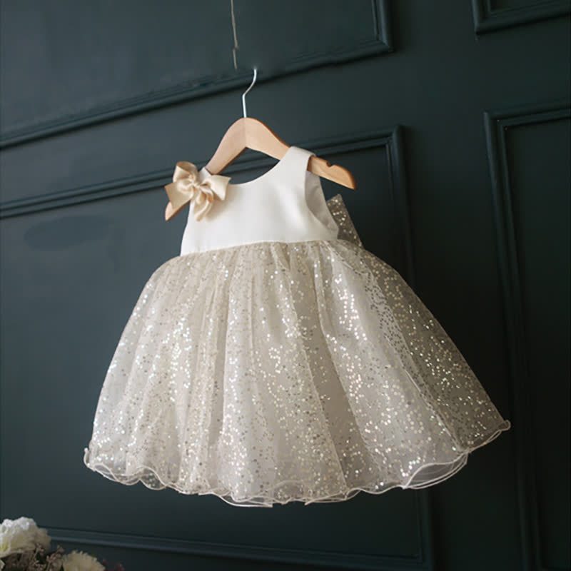 Organza & Glitter Bow Sequins Sleeveless Short Dresses - image 3