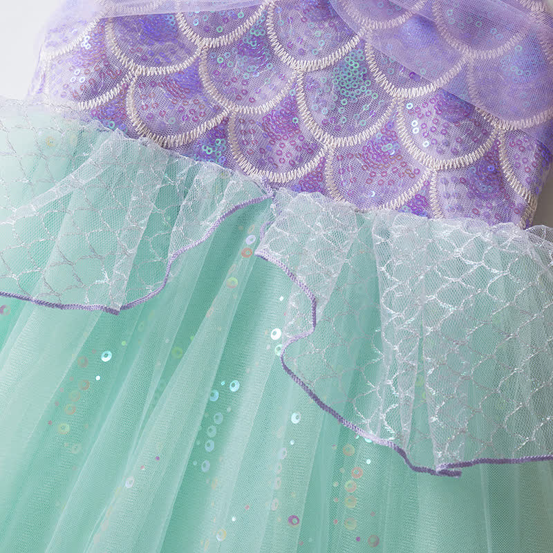 Glitter & Mesh Sequins Folds Cap Sleeve Short Dresses - image 6
