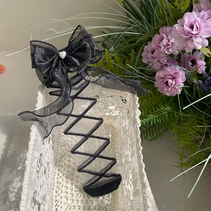 Polka Dots With Bow Socks - Black - image 5
