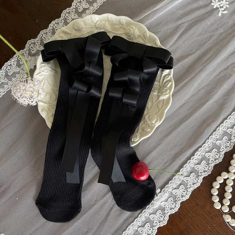 Polka Dots With Bow Socks - Black - image 8
