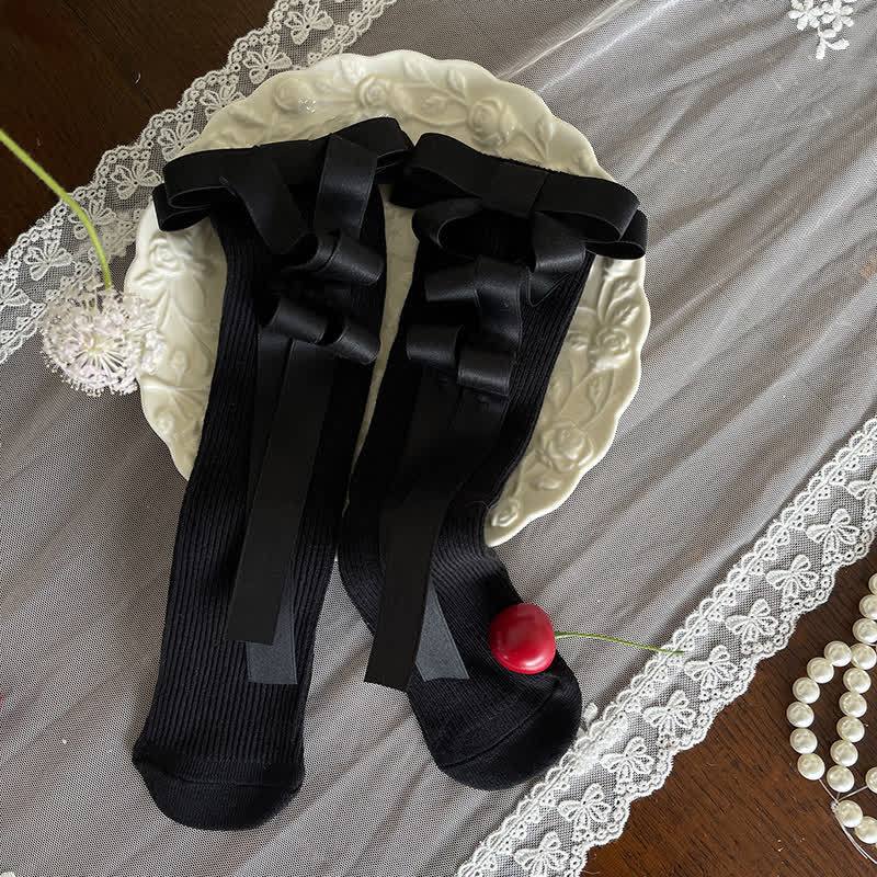 Polka Dots With Bow Socks - Black - image 8