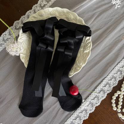 Polka Dots With Bow Socks - Black - image 8