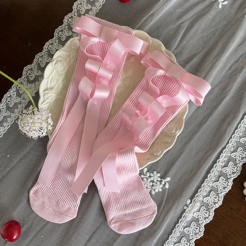 Polka Dots With Bow Socks - Light Pink - image 9
