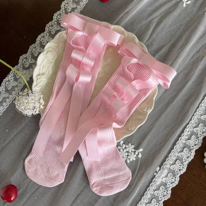 Polka Dots With Bow Socks - Light Pink - image 9