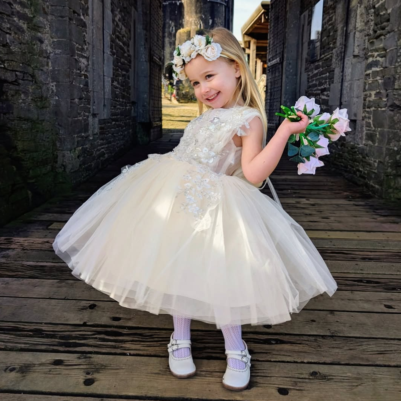 Mesh Applique Sleeveless Midi Dresses - Beige - 12-13Y - image 1