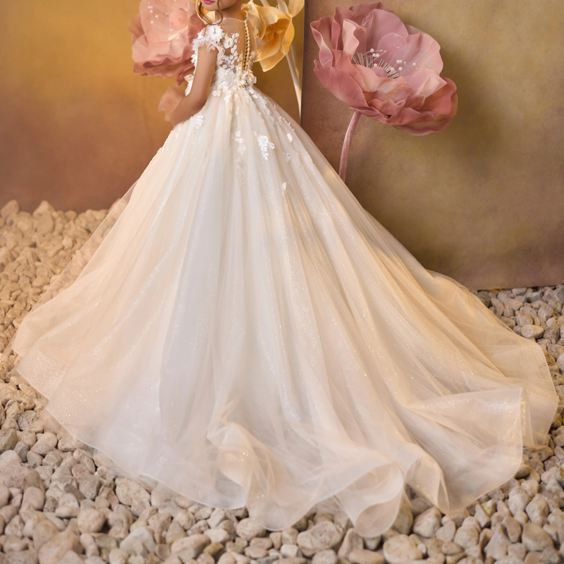 Embroidery Mesh Rosette Backless Cap Sleeve Maxi Dresses - image 2