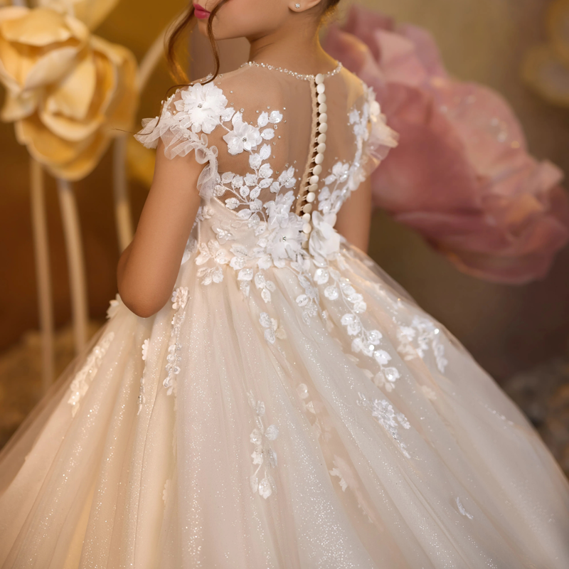 Embroidery Mesh Rosette Backless Cap Sleeve Maxi Dresses - image 4