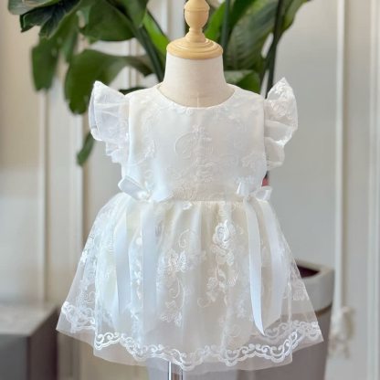 Embroidery Mesh Bow Embroidery Cap Sleeve Short Bodysuit - image 2