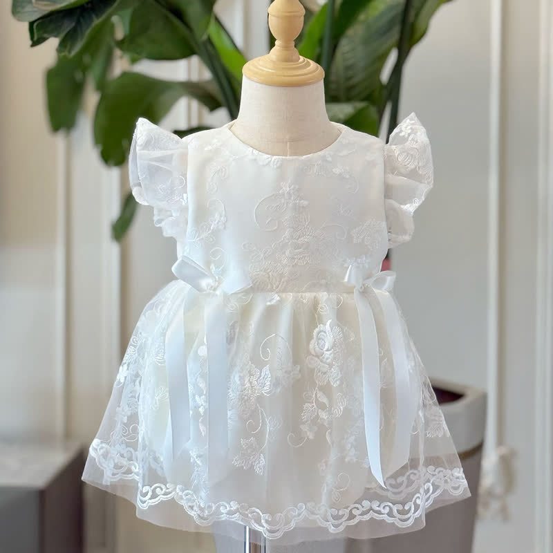Embroidery Mesh Bow Embroidery Cap Sleeve Short Bodysuit - image 2
