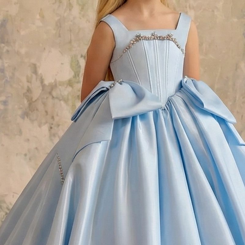 Satin Bow Rhinestone Sleeveless Maxi Dresses - image 3