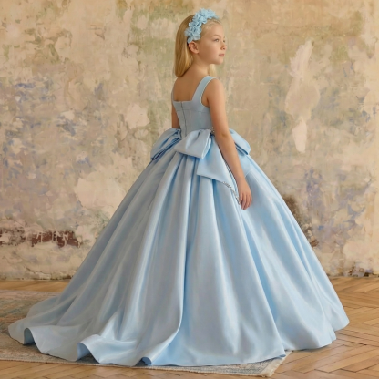 Satin Bow Rhinestone Sleeveless Maxi Dresses - image 2