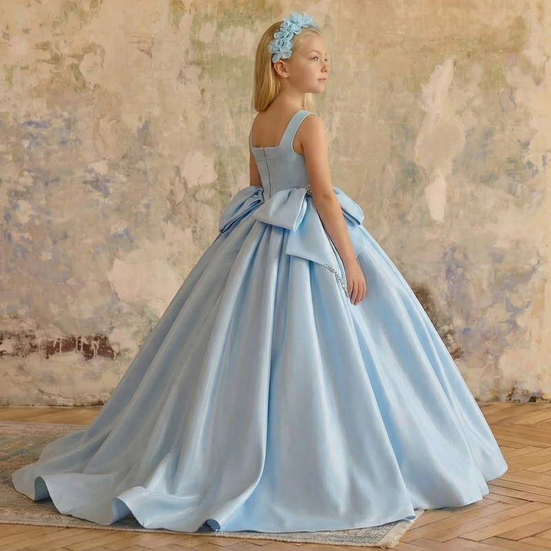 Satin Bow Rhinestone Sleeveless Maxi Dresses - image 2